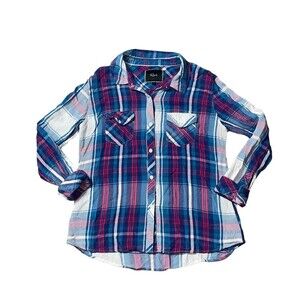 Rails Plaid Top Button Down Shirt Blouse Size Large Slim Fit